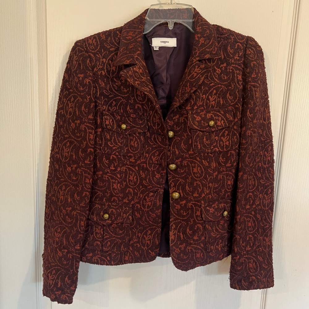 Vertigo Designer 3 Button Jacket Brown Floral Tex… - image 1